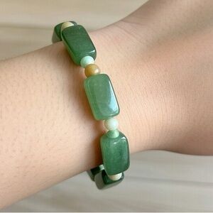 Handmade Chunky Green Aventurine and Amazonite Stretch Bracelet, size 7”